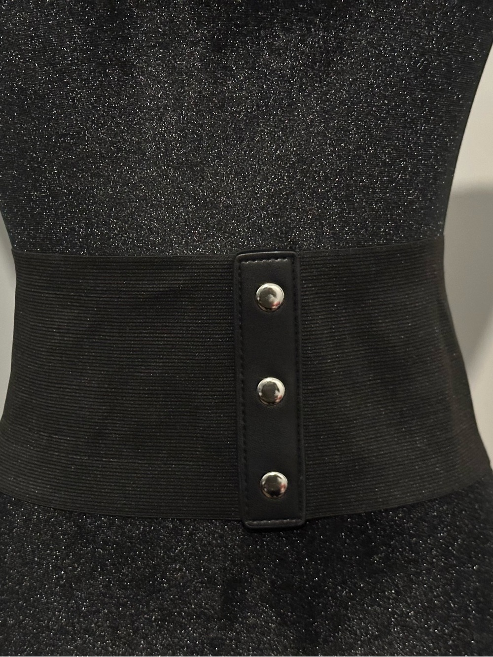 Wide Black Elastic Corset Waist Belt – Faux Leather Snap Button Cincher